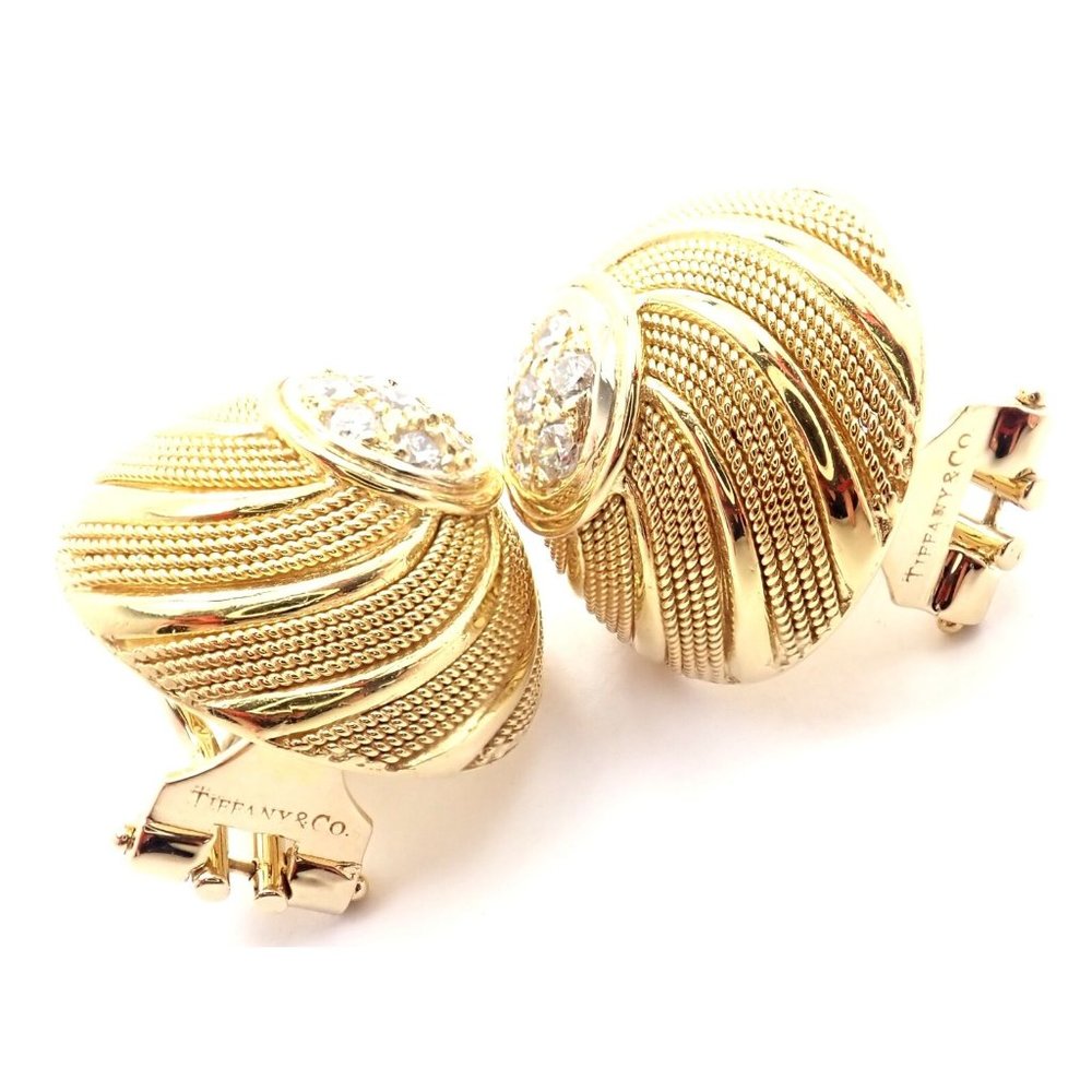 Rare! Authentic Tiffany & Co 18k Yellow Gold Diamond Earrings - Picture 5 of 9